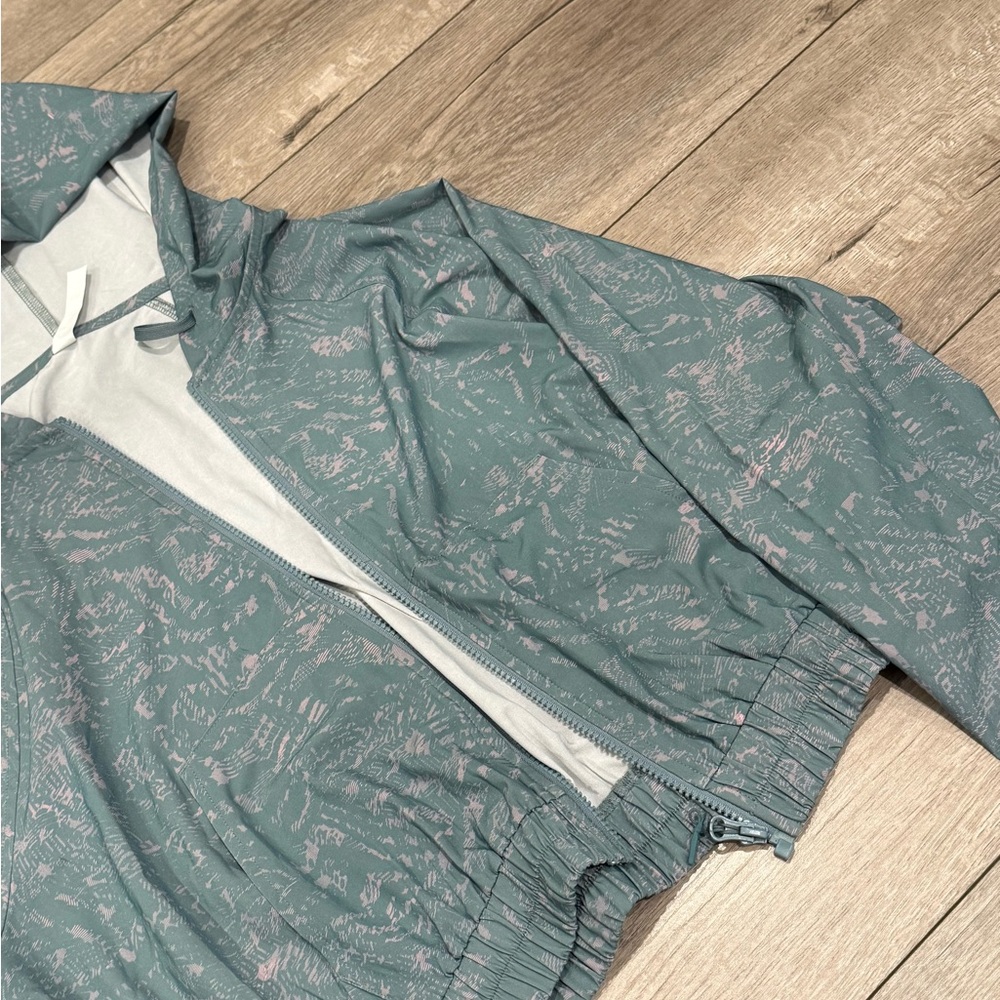 Teal Hooded Jacket With Pattern - image 4